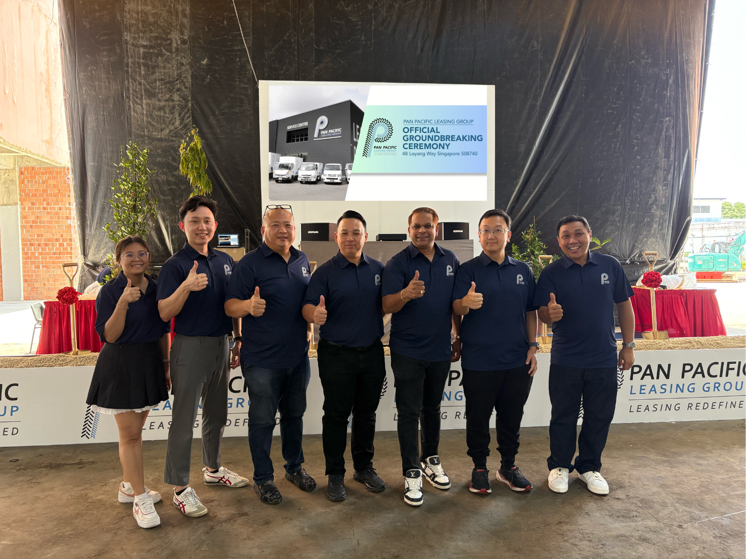 Heads of Department from Pan Pacific Leasing and affiliated companies JE and NWH at the 48 Loyang Way groundbreaking ceremony, signifying corporate unity and growth.